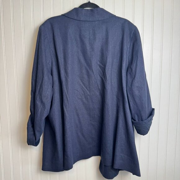 Eloquii blue linen blend blazer open front 3/4 sleeve size 26 F4 - Picture 5 of 5